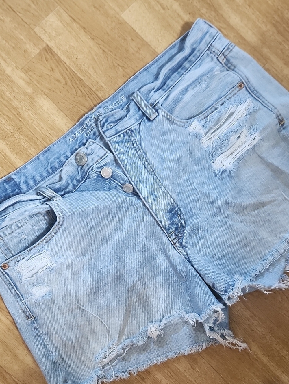 American Eagle Outfitters Light Blue Distressed Denim Shorts